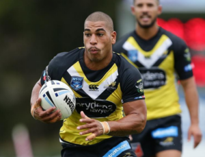 Sage playing Rugby for the Mounties Rugby League Football Club